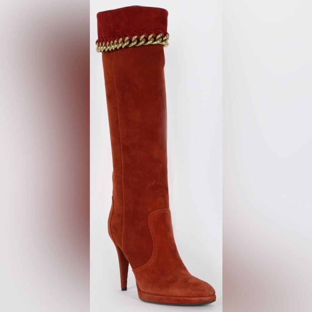 Sergio Rossi knee high boots chain dress shoes adjustable top heels vintage y2k
